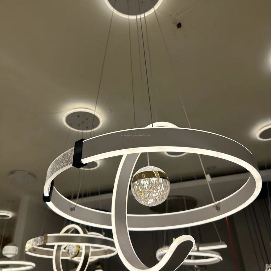 Lustre LED circulaire avec sphère cristal — Watts, matériel électrique Dakar Sénégal